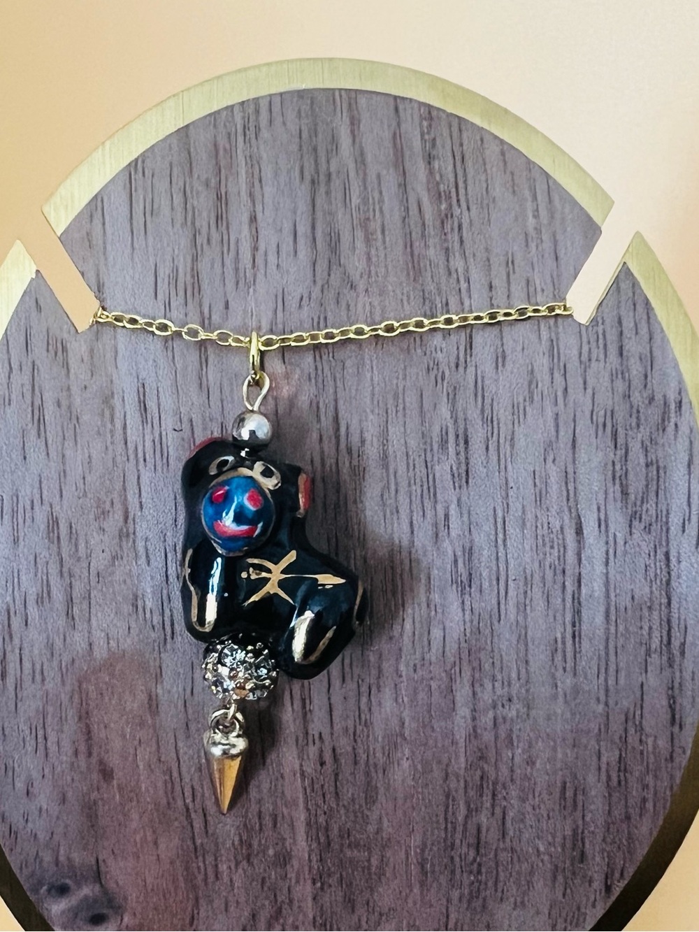 Porcelain Black and Gold Bear Pendant necklace